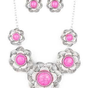 Flower Pink and silver necklace